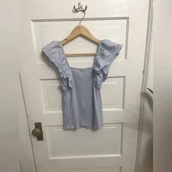 A New Day sky blue puff sleeve ribbed tank size small - Picture 2 of 3